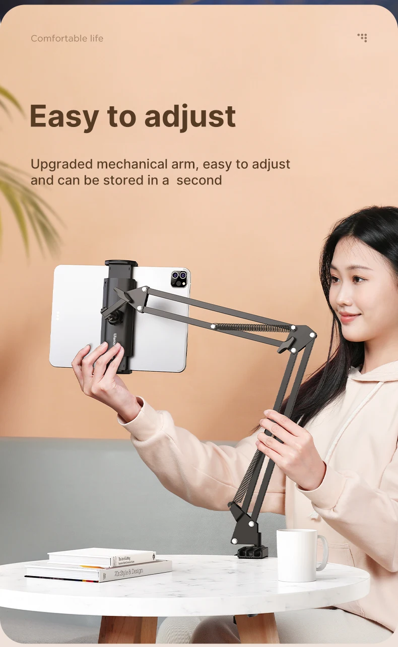 Ulanzi T2 Metal Desktop Stand Long Arm Tablet Stand Bed Desktop Lazy Bracket Support IPad Smartphone Holder Microphone Boom Arm