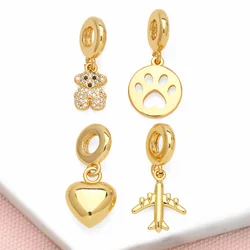 OCESRIO Polish Brass Heart Airplane Pendant for Necklaces Copper Gold Plated Crystal Bear Jewelry Making Component pdtb483