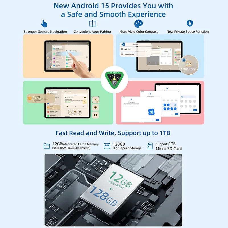 BMAX MaxPad I11 S Tablet Android 15 11" HD Screen UNISOC T606 ARM Mail G57 4+8GB Memory 128GB Storage 2.4GHz/5GHz Wi-Fi