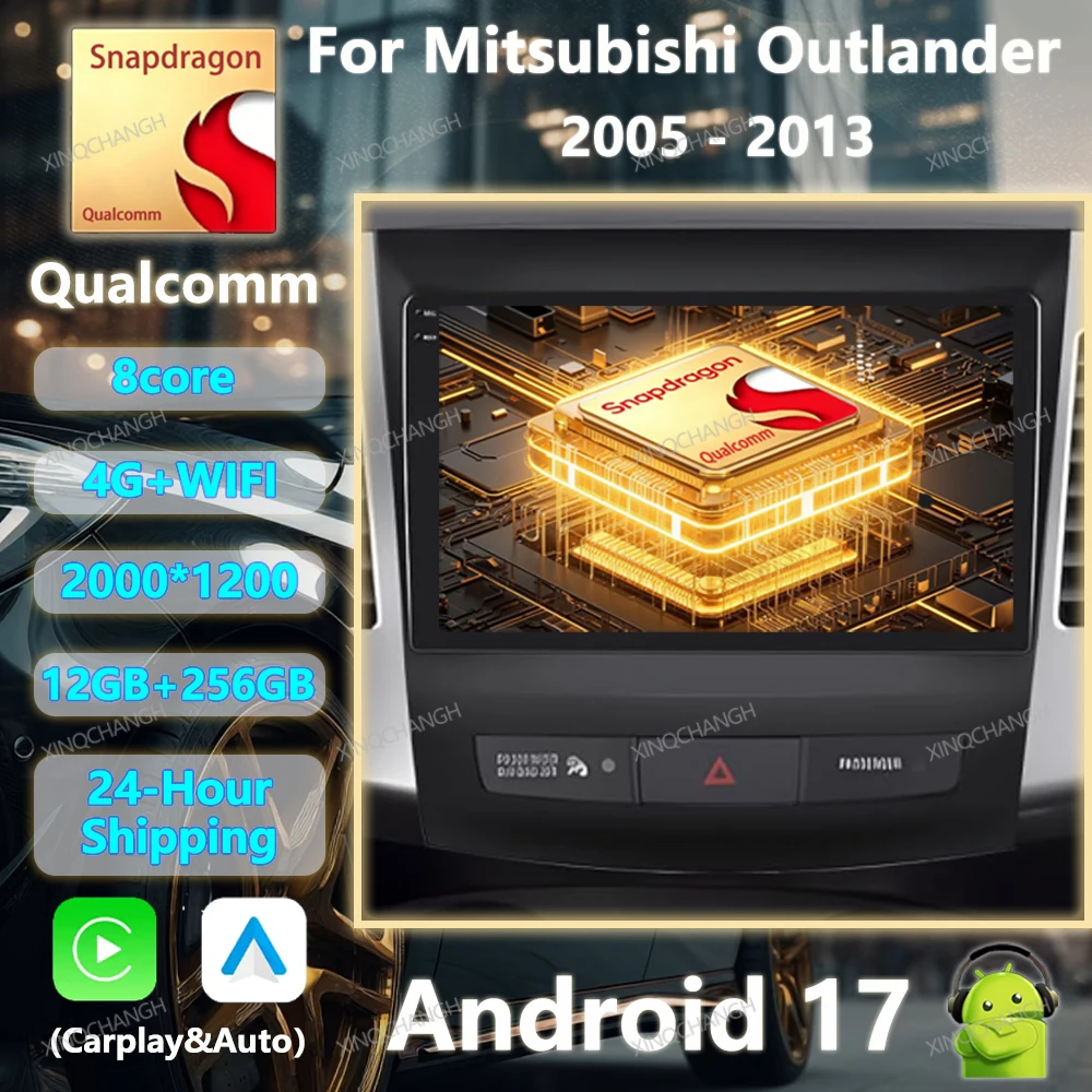 Android 17 Car Radio Carplay Auto For Mitsubishi Outlander 2005 - 2013 Multimedia Video Player QLED Qualcomm GPS 4G WIFI BT 2DIN