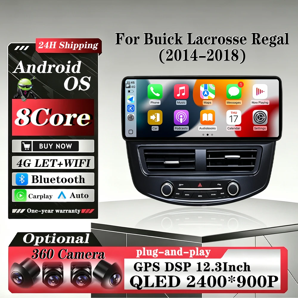 Android 16 Auto 4G WIFI Wireless Carplay FM For Buick Lacrosse Regal 2014-2018 Car Radio Stereo GPS Navigation Screen BT DSP
