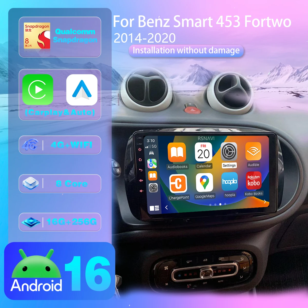 Android 16 Carplay Auto Car Radio Multimedia Player For Smart 453 Fortwo 2014 2015 - 2020 Autoradio Plug and Play Snapdragon