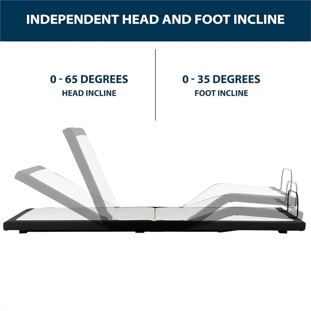 Queen Size Adjustable Bed Frame with Massage Anti-Snore, USB Charging Station, Wireless Remote Head and Foot Incline, Bed Frame