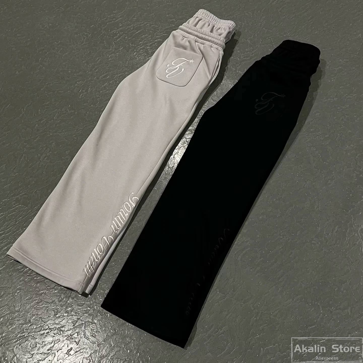 

Y2K Harajuku Loose Double Waisted Sweatpants American Solid Color Hip Hop Drawstring Waist Jogger Letter Embroidery Casual Pants