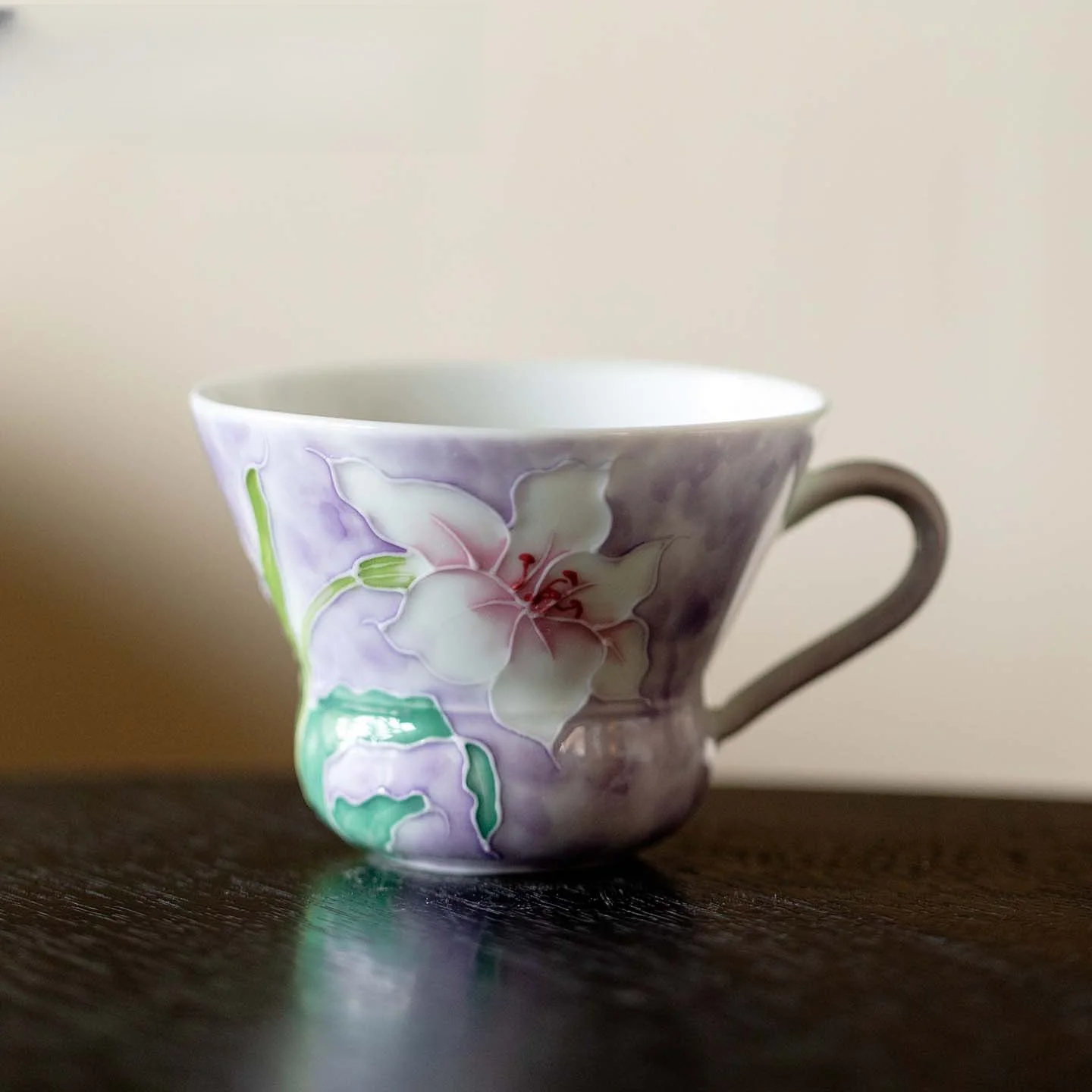 Pastel Lily Pattern Ladies Ceramic Tea Cup Good Appearance Portable Handheld Household Office Daily Tea Drinking Drinkware