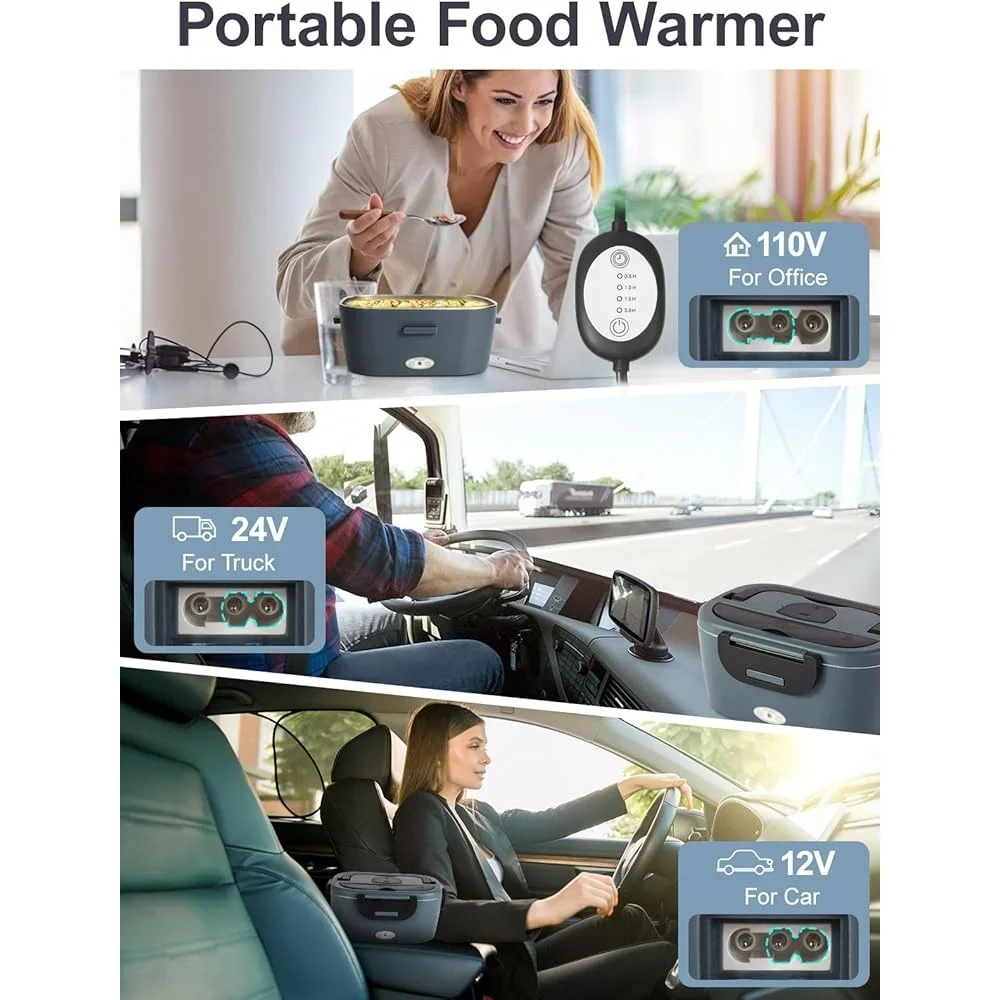 80 واط صندوق غداء ساخن مع مؤقت اثنين 1.5L حاويات من الفولاذ المقاوم للصدأ مانعة للتسرب وجبة كهربائية سخان المنزل مكتب سيارة