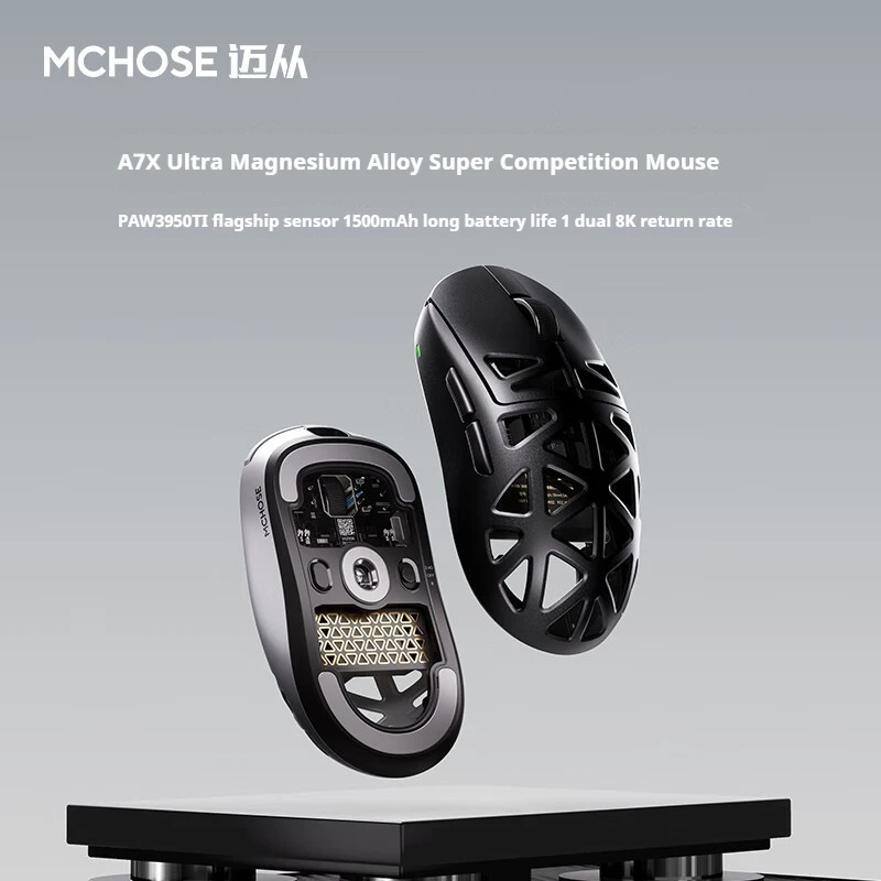 

MCHOSE A7X Ultra Mouse, трехрежимная беспроводная игровая мышь из магниевого сплава PAW3950, 42000 точек на дюйм, легкая полая для ПК, аксессуар в подарок