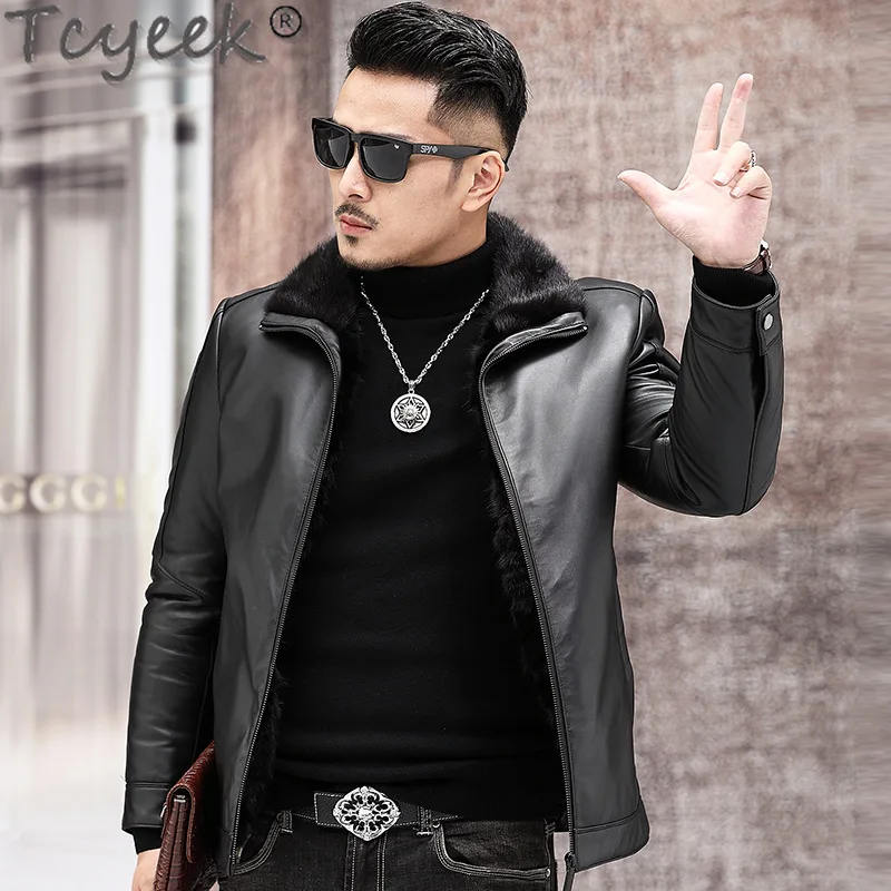 Tcyeek Real Mink Fur Coat Men Sheepskin Genuine Leather Man Jackets Warm Real Fur Coats Business Winter Clothes Куртка Мужская