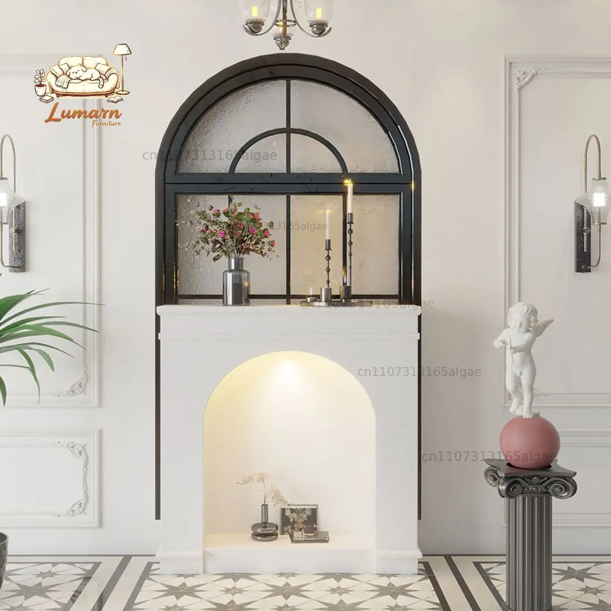 French cream wind luminous fireplace Nordic white decorative cabinet photography living room simple Internet celebrity ins