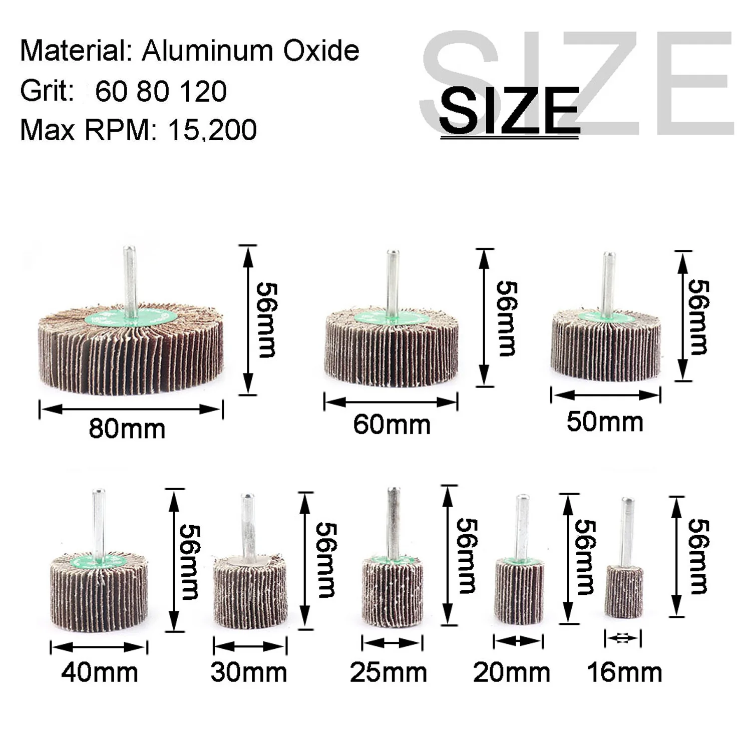 2Pcs 16-80mm Buffing Sandpaper Flap Wheel 60/80/120 Grit Abrasive Grinding Wheel Dremel Accessories with 6mm Shank For Drill