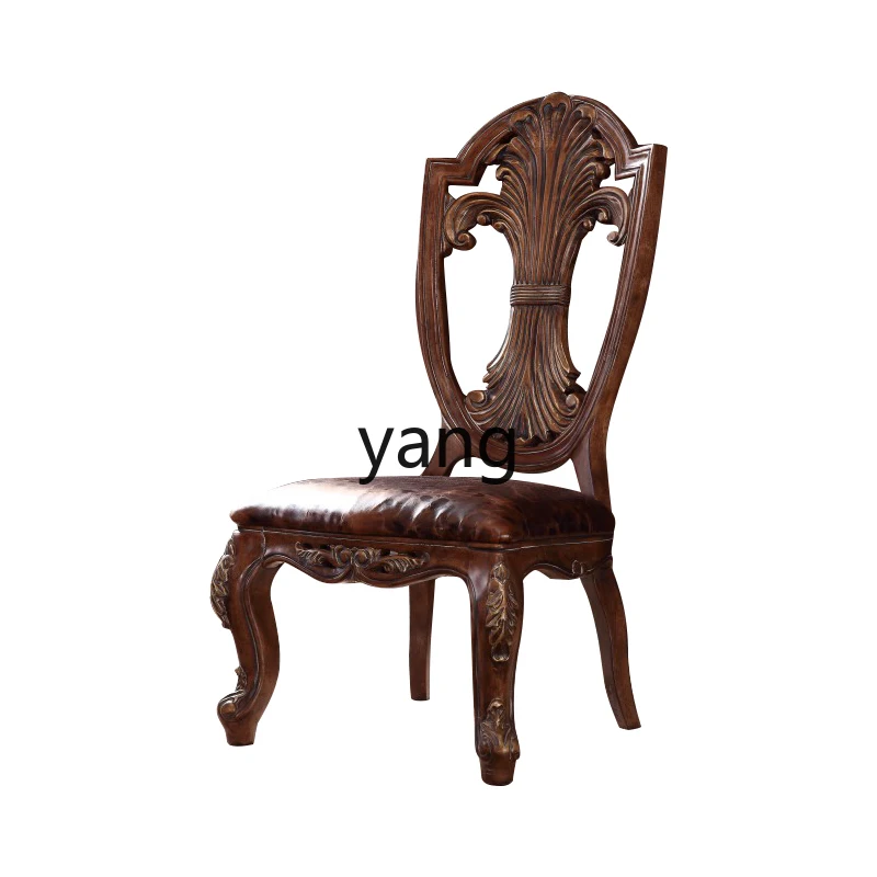 

TGF European all-solid wood leather dining table and chairs American country solid wood dining chair casual book chair