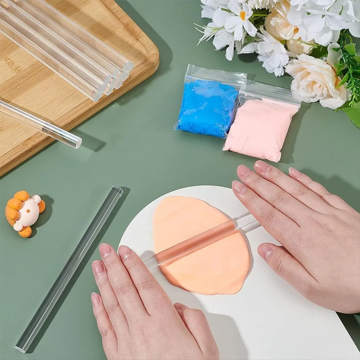 ABZT 16PCS Acrylic Clay Roller, 6.4x0.39inch Clear DIY Polymer Clay Tool Clear Slab for DIY Handmade Shaping and Sculpting