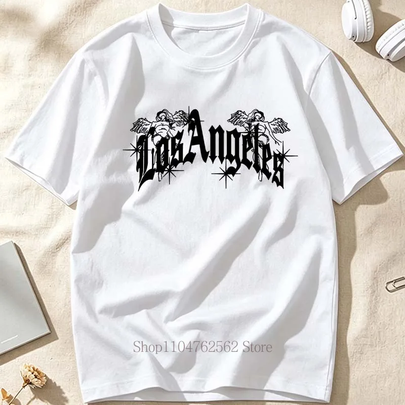 Los Angeles Pattern Print T-shirts for Men Women Summer Casual Fashion Vintage High Street Tops Crew Neck Short Sleeve Tees