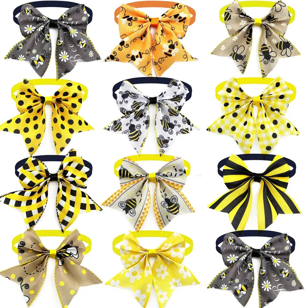 

50pcs Summer Small Middle Dog Bow Tie for Small Dog Bows Bee Style Pet Dog Bowties Collar for Dogs Pets Grooming Accessories