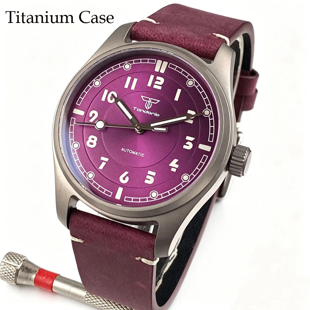 

Tandorio New 39mm Luminous Titanium Pilot Style Miyota 8215/Asia 2824 Mechanical Watch Sapphire Glass 200m Waterproof Leather