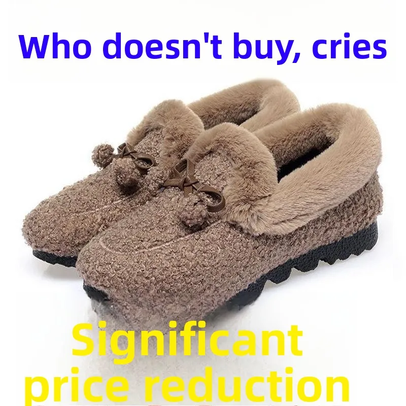 Women's Cotton Slip-On Shoes Fleece Lined Bean Bean Shoes Student Flat Casual Anti-Slip Warm Shoes Winter Comfortable Boots
