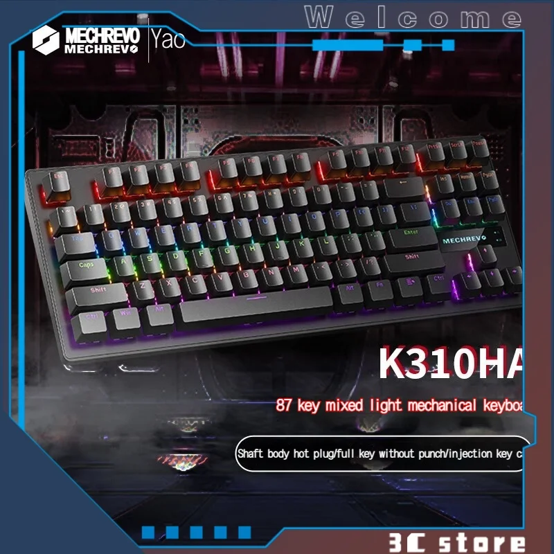 Mechrevo Yaok310 Mechanical Keyboard Hot Swappable Full Key No Punch Rgb Backlit Blue Red Axis 87 Key E-Sports Office Keyboard