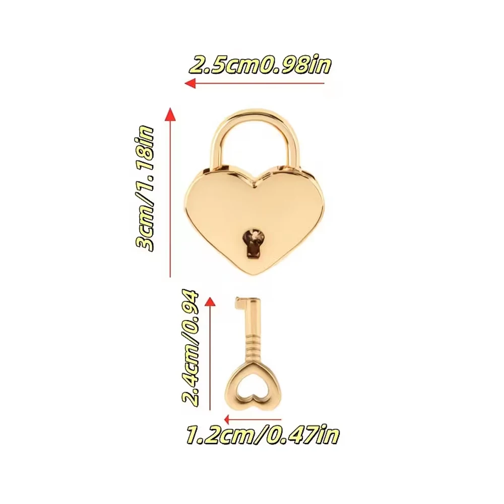 A Set of 2 Mini Metal Heart-Shaped Padlocks with Keys, Perfect for Locking Jewelry Boxes and Diaries