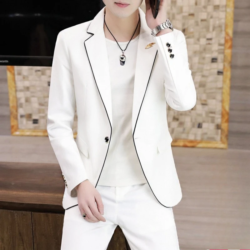 Men's Plaid Suit Set Summer Lightweight Korean Style Slim Fit Blazer Wedding Groom Groomsmen Tuxedo
