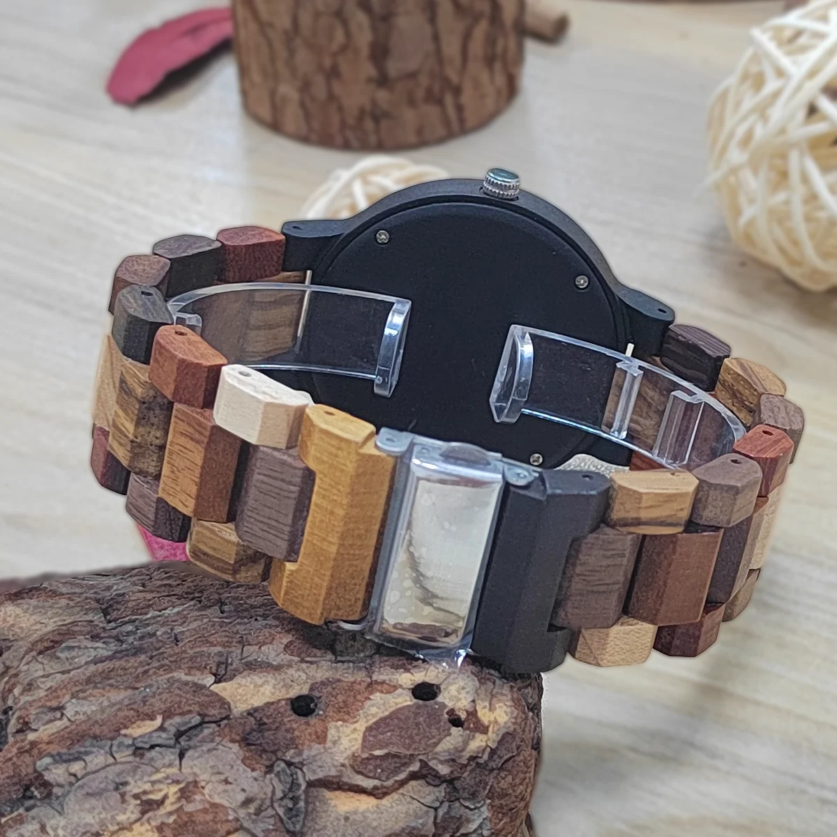 Men\'s Watch Multifunctional Wooden Quartz Wrist Watch for Men Week and Date Wood Clock Display Personalized Gift