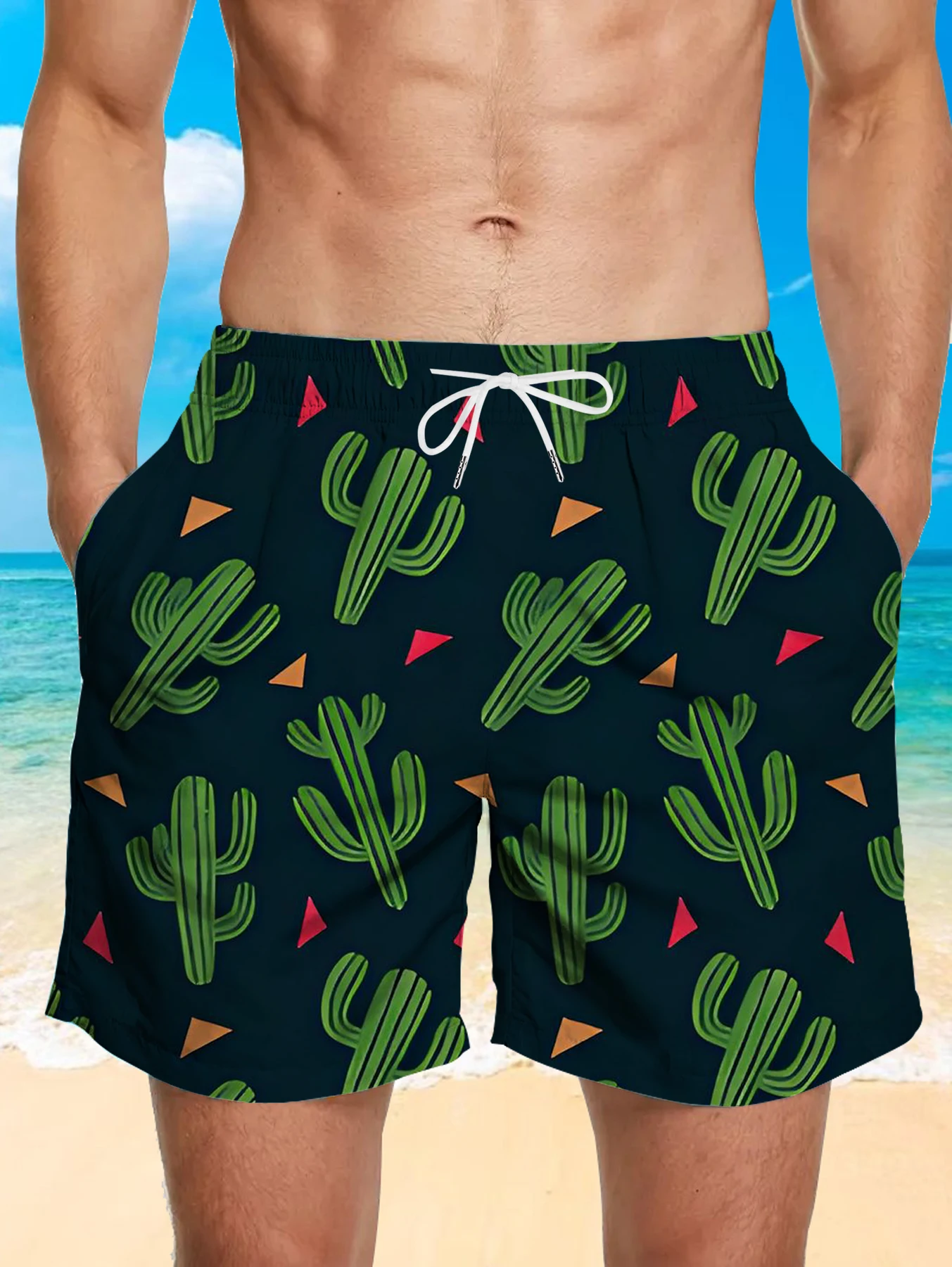 

Trendy All Over Digital Print Shorts Men Light Quick Dry Polyester Beach Bottoms