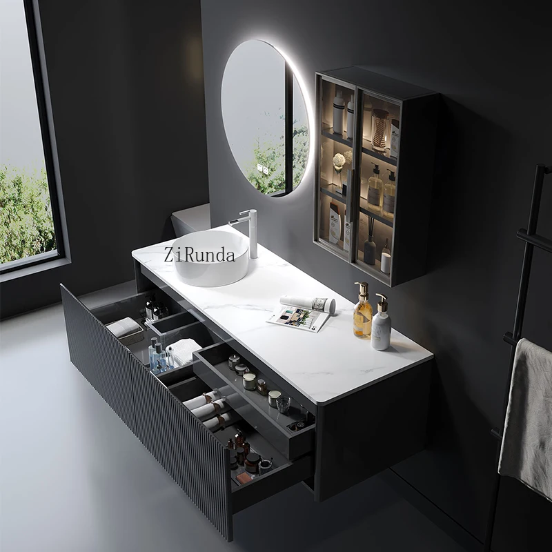 Armário de vaso sanitário de mármore flutuante vaidade moderna cinza montada na parede do banheiro