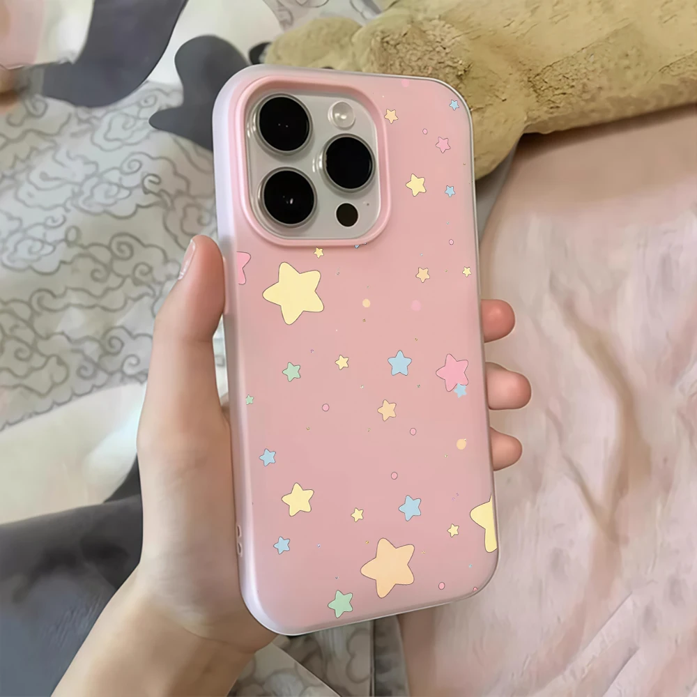 Funda de teléfono con puntos de estrella pastel gruesos para iPhone 17 Pro Max Air 16 15 14 13 12 11 Pro XR XS 8 Plus, cubierta suave de gel a prueba de golpes y bonita