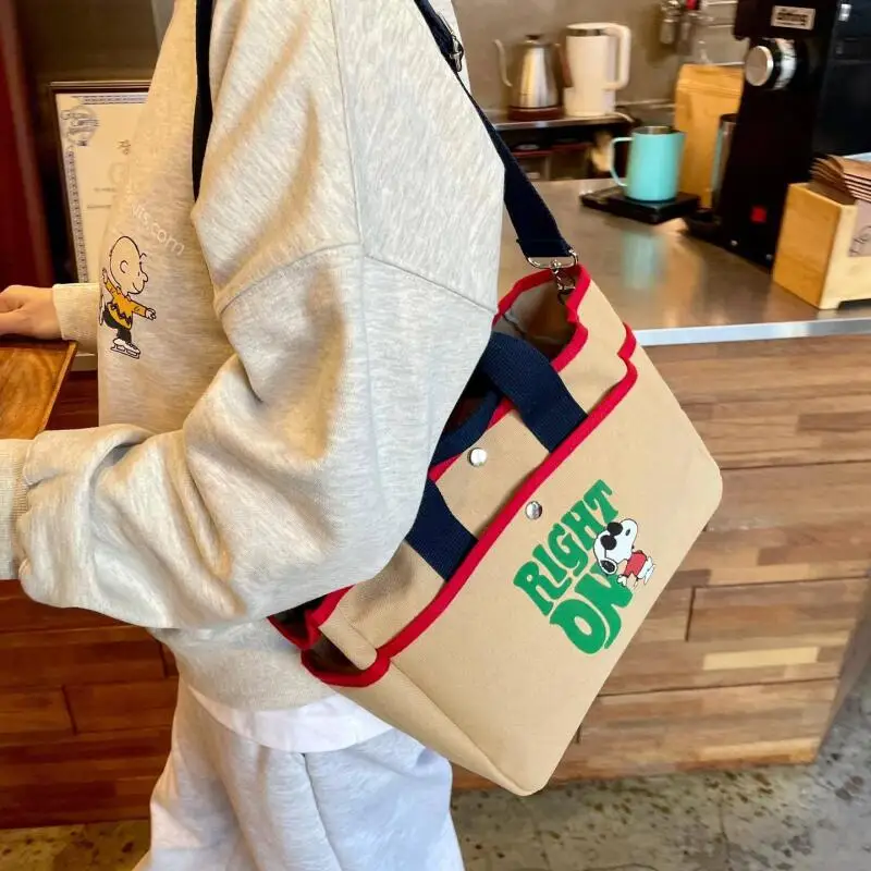 Snoopy Crossbody Bag Cute Cartoon Handbag Casual Large Capacity Color Block Canvas Shoulder Bag Daily Use Wholesale Bulk Supply
