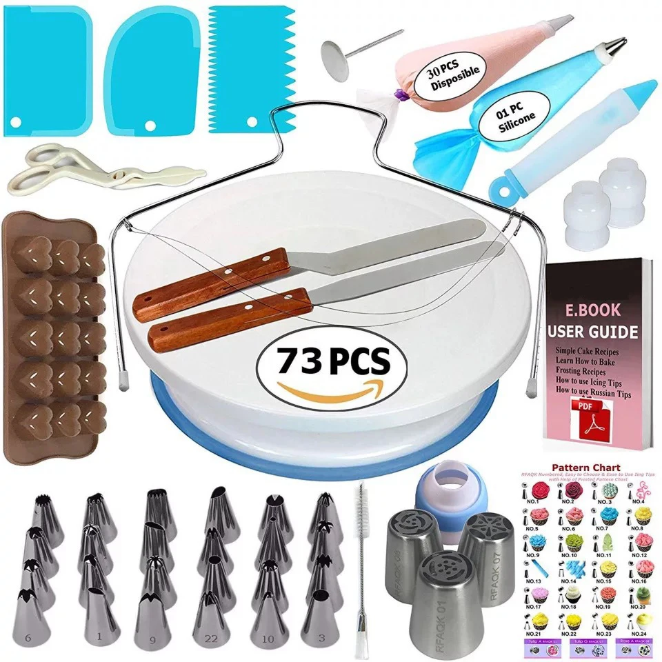 Cake Turntable Kit Pastry Baking Tools Accessories Cake Decorating Supplies Set Rotating Stand Cream Nozzles for Fondant