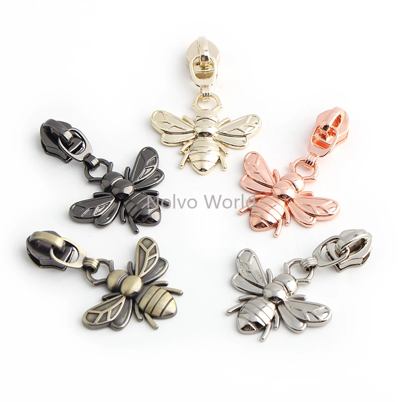 10/30/200PCS Butterfly/Bee Shape 5# Nylon Cosmetic Metal Zipper Puller Head For Storage Pen Bags Pull Tab Slider DIY Accessories