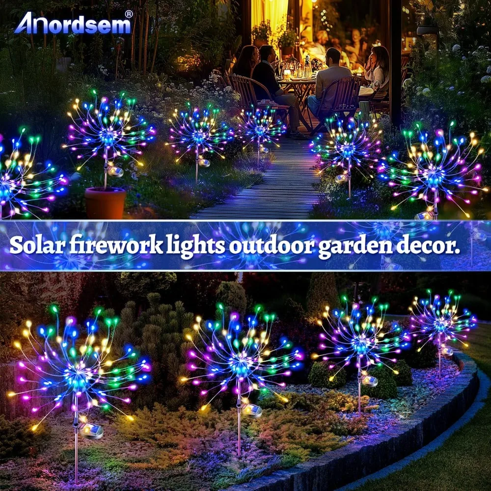 Solar Fireworks Lights Outdoor Garden Fairy Light Colorful for Yard Decorative LED Sparklers Lighting Patio Pathway Decorations