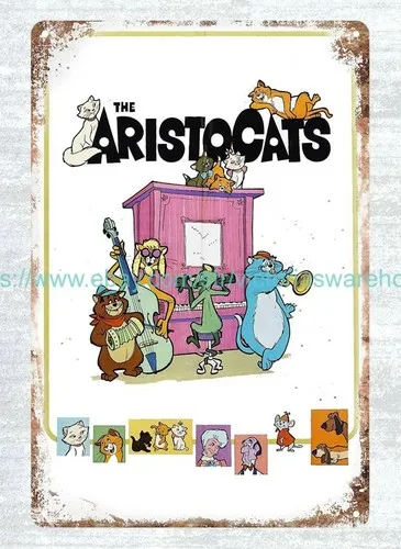 Modernes Dekor, Metall-Blechschild mit Filmplakat „Die Aristokatzen“ von 1970
