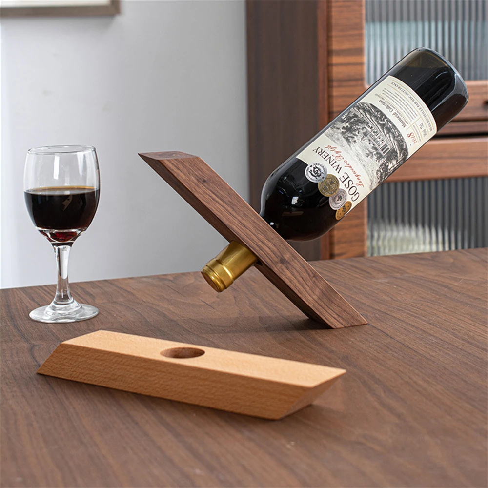 Solid Wood Creative Red Wine Rack, Black Walnut Wine Rack, Living Room Decoration, Household Beech Balanced Wine Bottle Holder