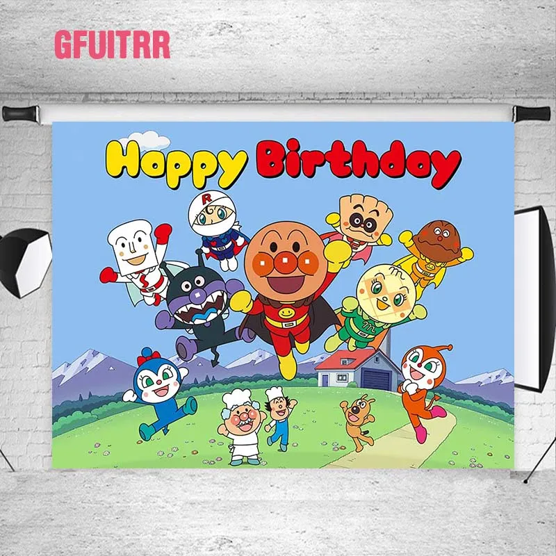 GFUITRR Anpanman Photo Backdrop Kid 1st Birthday Photography Background Sweet One Birthday Custom Decor Banner Poster Photo Prop