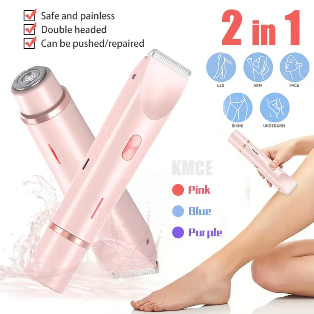 IPX7防水充電式電気シェーバー ミニ女性用ビキニトリマー ボディヘアリムーバー ミニダブルヘッド電気脱毛器