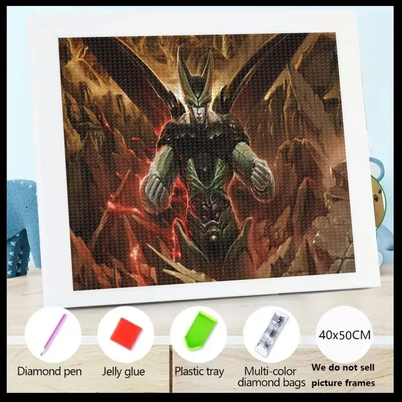 

1PC Dragon Ball Z Cell 5D Diamond Painting Kit, Full Drill Anime Villain Manga Character Crystal Gem Art DIY Home Wall Decor Cra