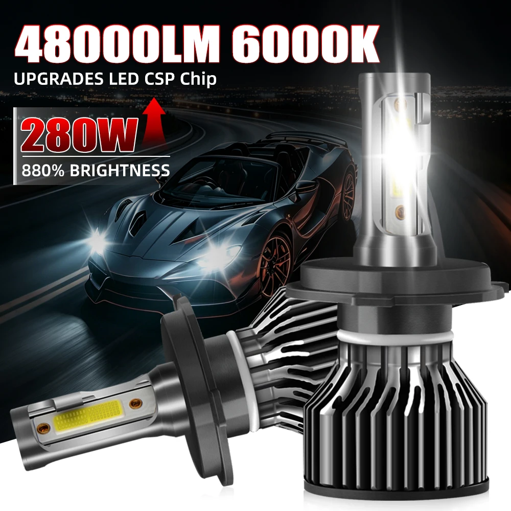 

2 шт. светодиодные лампы H4 H7 48000LM CSP для автомобильных фар, H1 H8 H9 H11 H13, H3 9005 HB3 9006 HB4 9004 9007 H13, для противотуманных фар, 12В