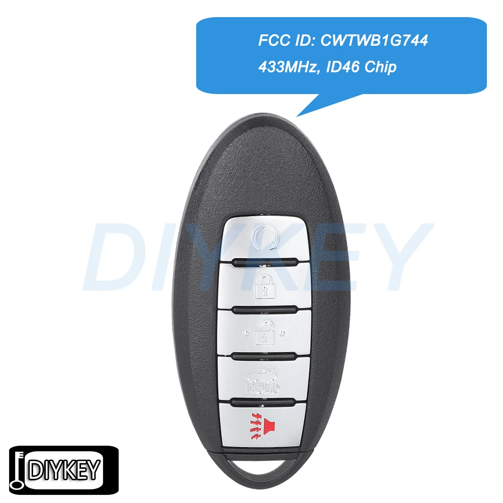

Smart Remote Key Fob 433MHz ID46 Chip for Nissan Armada 2017-2022 for INFINITI QX80 2014-2021, QX56 2013 FCC ID: CWTWB1G744