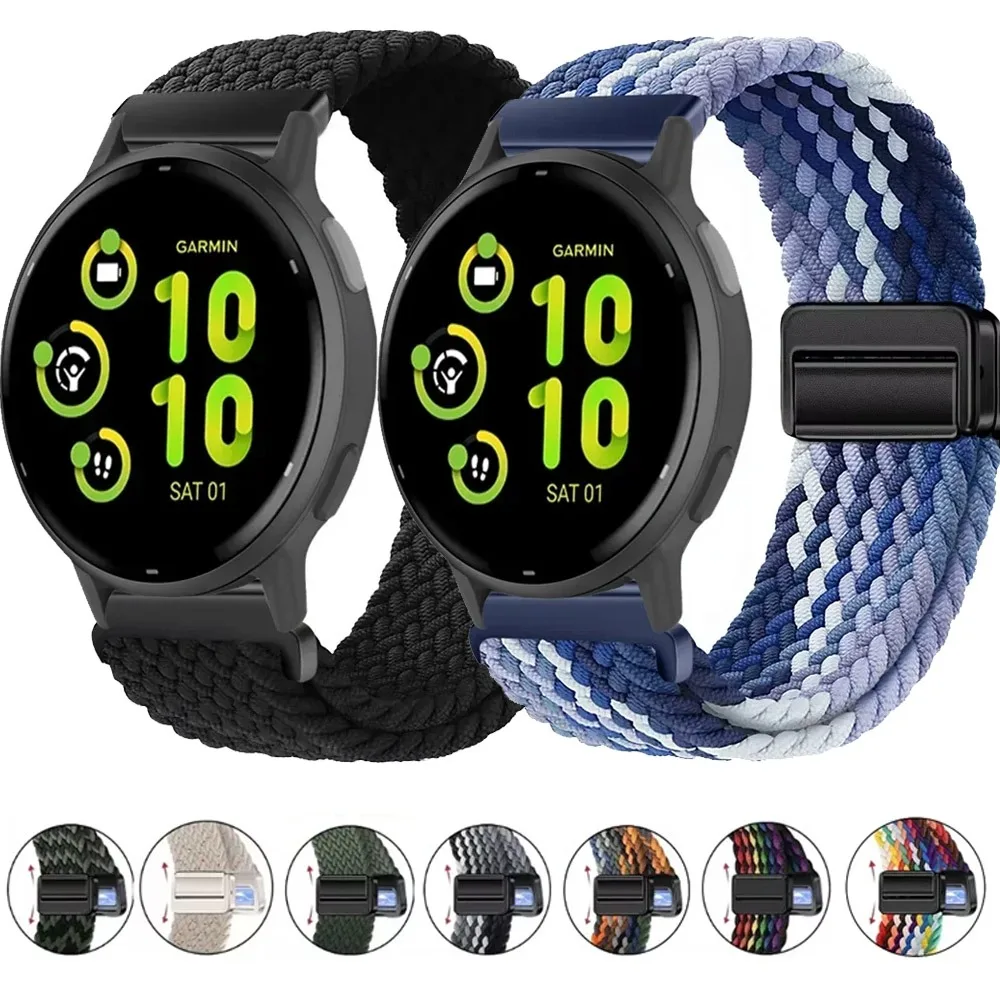 Нейлоновый плетеный ремешок 20/22 мм для Garmin Garmin Forerunner 55 165 265 965 255 Active 6 5/Vivoactive 6 5/Venu 3 2 с магнитным ремешком