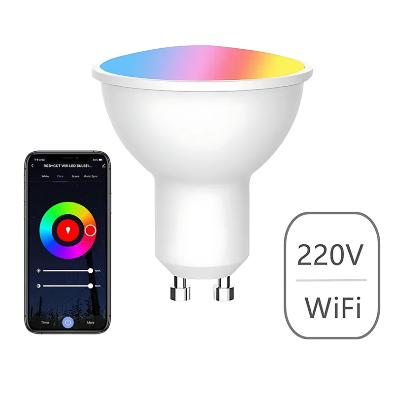 

Tuya Bulb 4 Pack GU10 RGB CW+WW LED Light Bulbs 5W Dimmable Lamps Smart Life APP Control Light Bulbs Easy Install Easy To Use A-