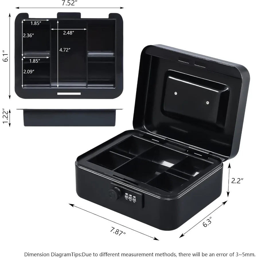 Cassa sicura in metallo con serratura a combinazione e vassoio porta soldi rimovibile per l'home office o l'uso al dettaglio Dimensioni compatte 7,87x6,30