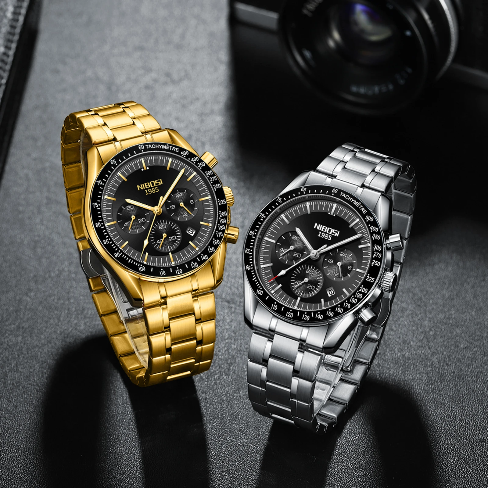 Reloj NIBOSI de lujo para hombre, reloj de cuarzo luminoso de acero inoxidable, cronógrafo de negocios, relojes con calendario para hombre, reloj para hombre