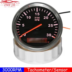 3000 RPM 타코미터 게이지 타치 센서 REV 카운터, 시간 측정기 포함, 85mm 가솔린 디젤, 12V, 24V, 레드 LED 타코 센서, M16, M18