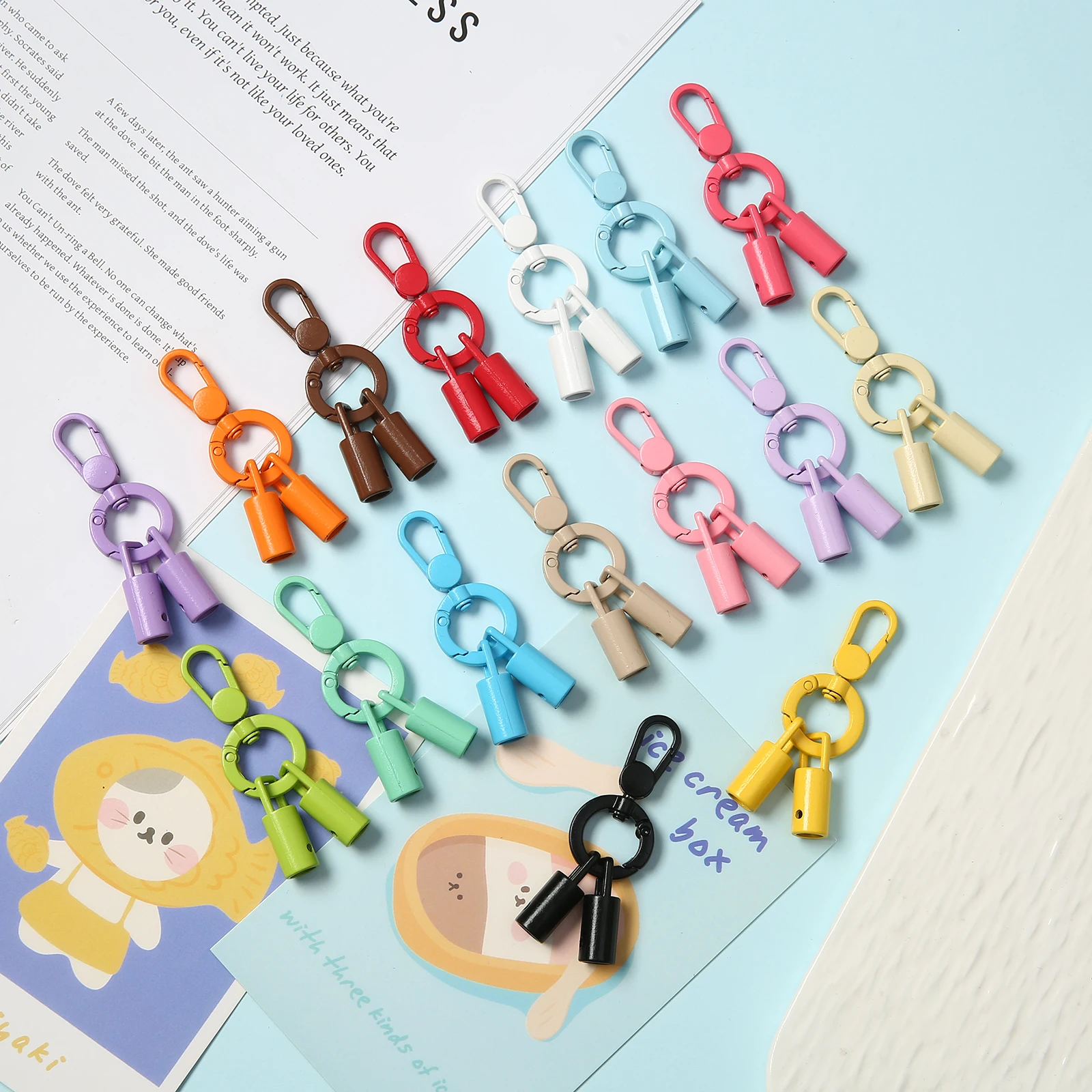 Cute Mini Lock‑Shape Keychain Multi‑Color Metal Padlock Charm With Lobster Clasp Key Ring Sweet Candy‑Color Bag Ornament