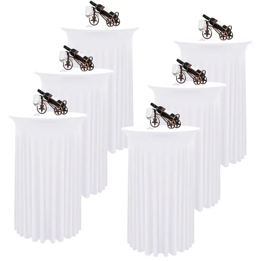 

Packs Round Cocktail Table Skirt 32x 43 Spandex Stretch Cocktail Tablecloth with Wavy Drapes, White Spandex Fitted High Top Tabl