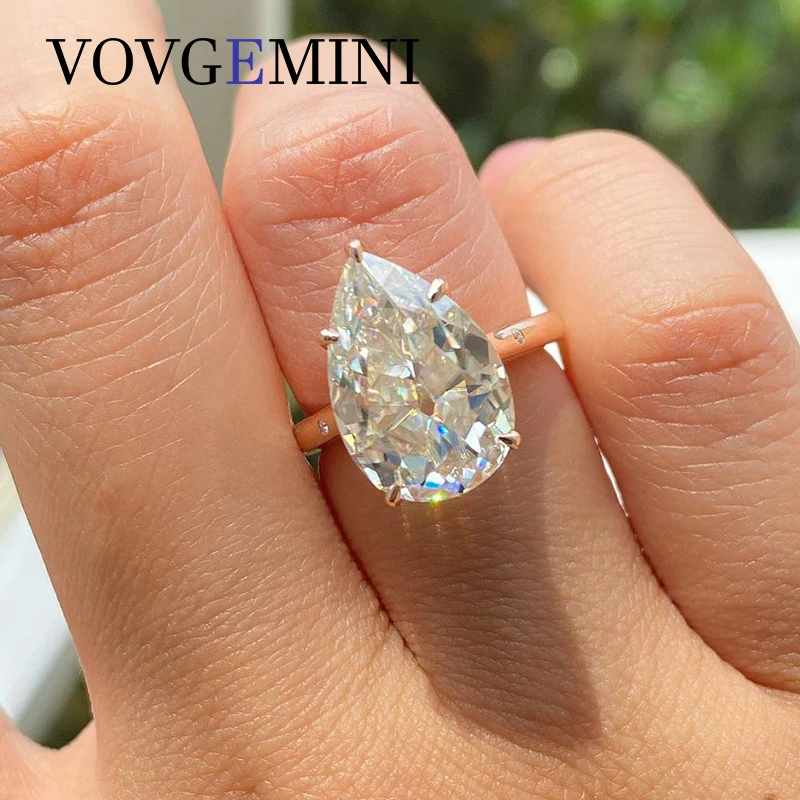 

VOVGEMINI 8carat Pear Cut Moissanite Ring Original Genuine 18k 9k 14k Pure Gold Wedding Rings Western Jewelry For Women Wedding