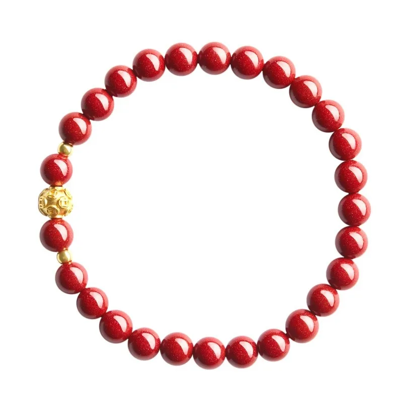 Chinese Style Lucky Cinnabar Bracelet For Women Men Dragon Year Gold Plated Charm 4mm 6mm Purple Gold Emperor Cinnabar Blessing