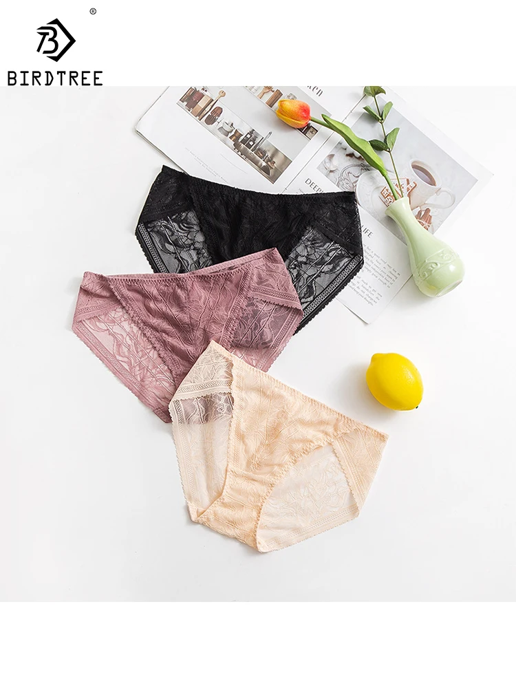 

Birdtree 3 Pack Women's Silk Briefs 100%Natural Silk Sexy Low Rise Panties Health Simple Comfortable Lace Panties P38414QD