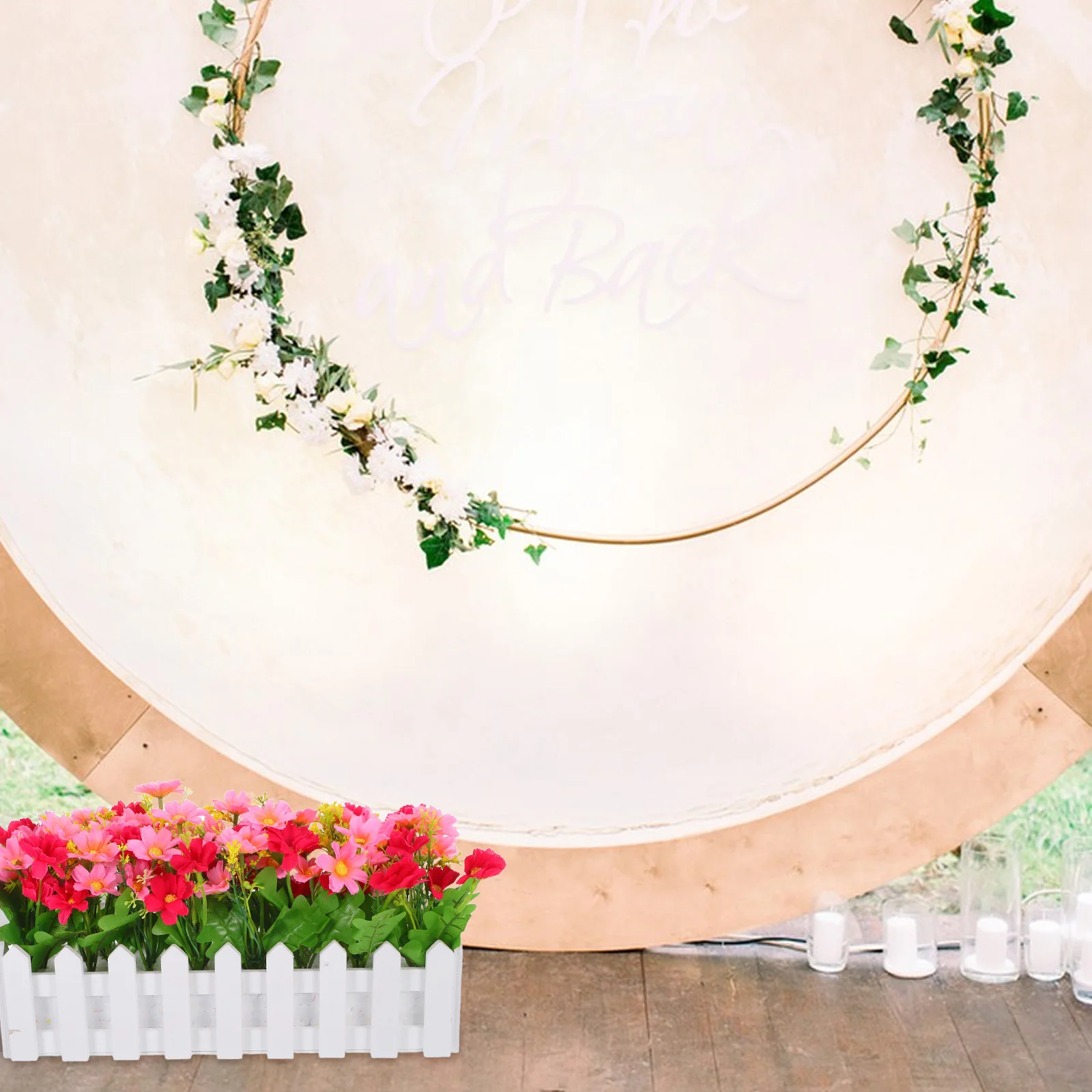 

Faux Daisy Flowers In Wooden Picket Fence Artificial Potted Plants For Wedding Centerpieces Outdoor Garden Indoor Table