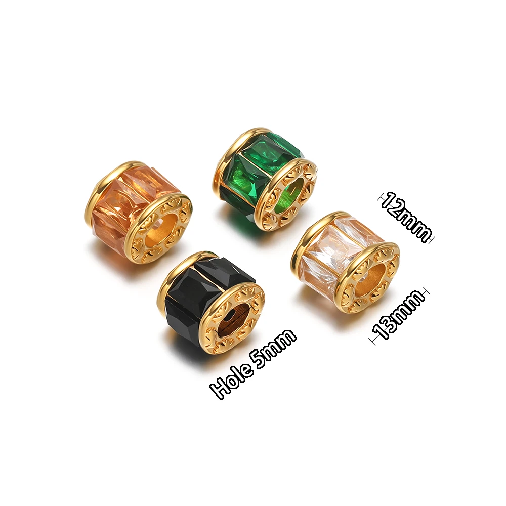 3 Stück Edelstahl-Langrohre Zirkonperlen Abstandshalter Großlochperlen Anhänger für DIY Schmuckherstellung Armbänder Halsketten Zubehör – Detail 3
